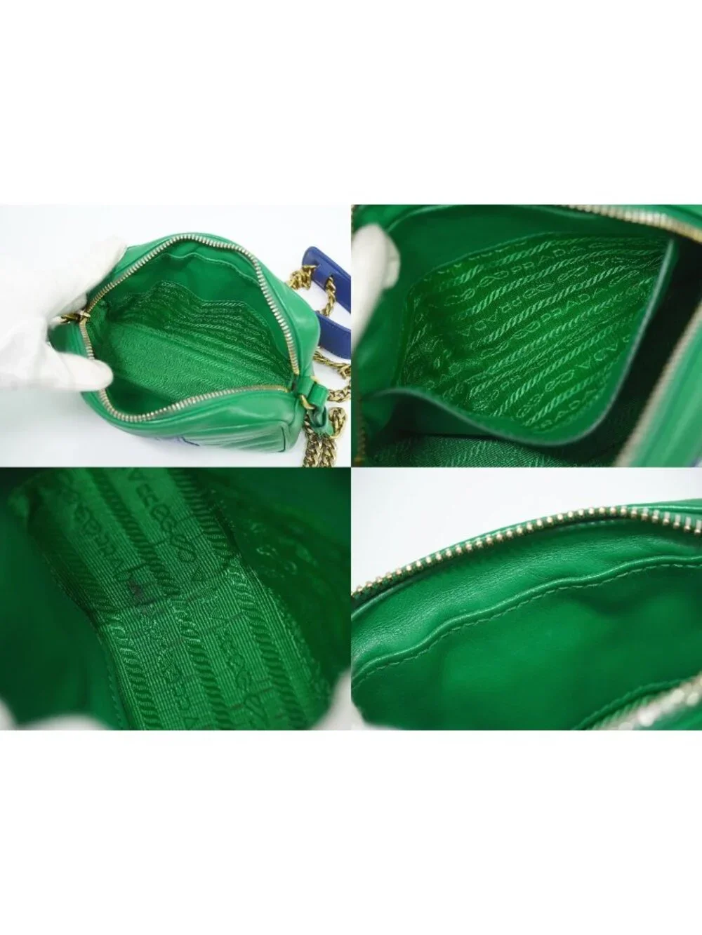 Prada Diagram Chain Shoulder Bag Pochette Leather Green Blue Diagramme